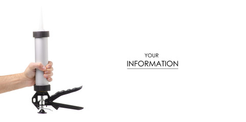 Silicone gun equipment in hand pattern on white background isolation