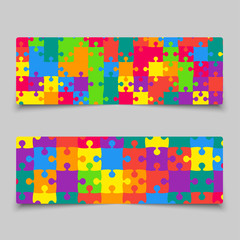 Vector jigsaw puzzle cards, flyers or brochures.