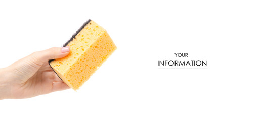 Clean kitchen sponge in hand pattern on white background isolation
