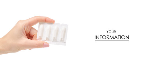 Suppositories in hand medicine pattern on a white background. Isolation