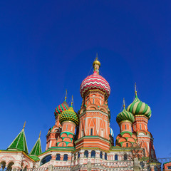 Fototapeta na wymiar St Basil's cathedral on Red Square in Moscow. Domes the cathedral lit by the sun