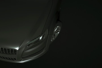 Silver SUV car on dark background. 3D illustration.