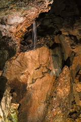A cascade of water from the Antro del Monte Corchia cave in the Apuan Alps in Italy.