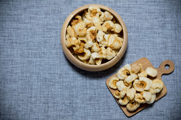 Crispy deep fried pork skin or pork rind