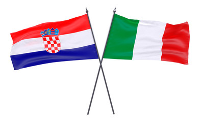 Croatia and Italy, two crossed flags isolated on white background. 3d image