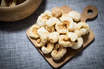 Crispy deep fried pork skin or pork rind