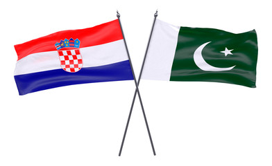 Croatia and Pakistan, two crossed flags isolated on white background. 3d image
