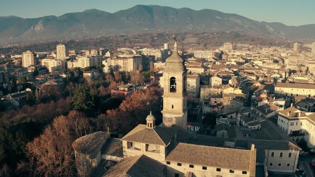 Terni Cathedral and the cityscape in the evening, aerial view. Italy