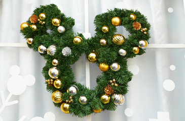 christmas wreath decorated by ornaments