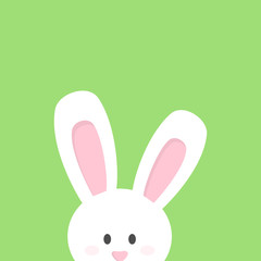 Cute Easter bunny vector illustration graphic. Little rabbit peeking out. White bunny isolated on green background.