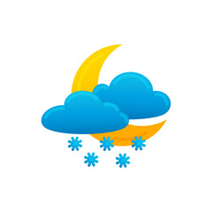 Flat weather icon of snowy night