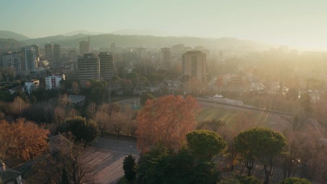 Terni cityscape at sunset, aerial view. Umbria, Italy