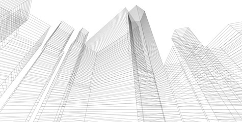 Plakat 3D illustration architecture building perspective lines.