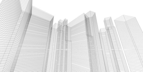 Fototapeta premium 3D illustration architecture building perspective lines.