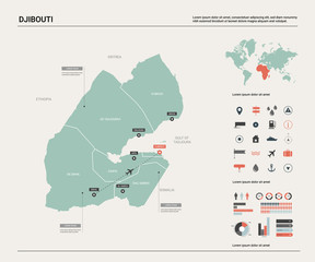 Vector map of Djibouti.  High detailed country map with division, cities and capital. Political map,  world map, infographic elements.