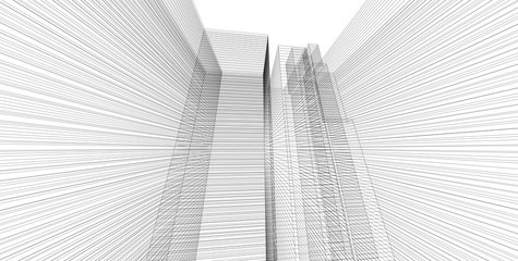 Fototapeta na wymiar 3D illustration architecture building perspective lines.