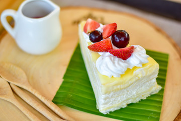 Freshness strawberry and grape fruit and crape cake.