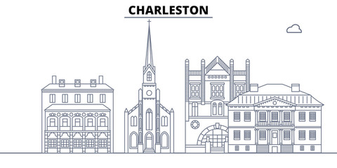 Obraz premium Charleston,United States, flat landmarks vector illustration. Charleston line city with famous travel sights, design skyline. 