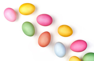 Easter holiday symbols colorful eggs background white and pattern colors