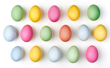 Easter holiday symbols colorful eggs background white and pattern colors