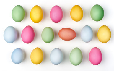 Easter holiday symbols colorful eggs background white and pattern colors