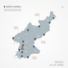 North Korea map with borders, cities, capital and administrative divisions. Infographic vector map. Editable layers clearly labeled.