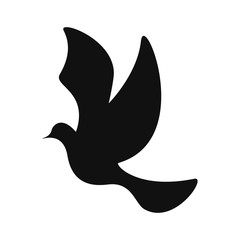 Silhouette of a flying dove. Dove in flight, silhouette dove on white background. Silhouette of a flying birds. Vector illustration.