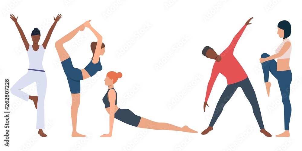 Wall mural Set of fitness instructor practicing yoga