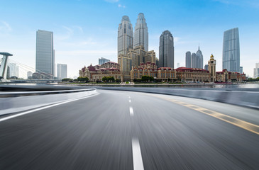 Fototapeta na wymiar Expressway and Modern Urban Architecture in Tianjin, China