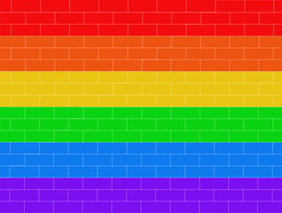 LGBT flag on a brick wall. Vector illustration.