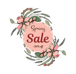 Obraz premium Spring sale background with beautiful flower and round frame