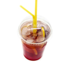 The red ice water ready to drink,On white background.