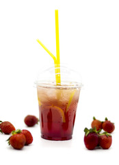 The red ice water ready to drink,On white background.