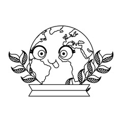 world planet earth with leafs character