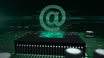 Naklejka premium CPU on board with at - mail hologram