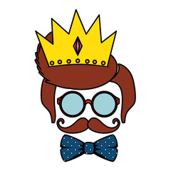 sunglasses and mustache with bowtie and crown hipster style