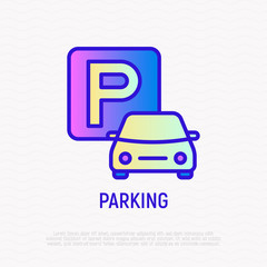 Parking thin line icon. Road sign. Modern vector illustration.