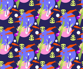 Vector Matisse inspired seamless pattern, colorful design, vector illustration