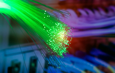 optical fibres dinamic flying from deep on technology background