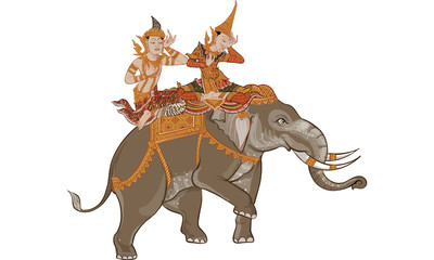 elephant in Thai traditional painting vector