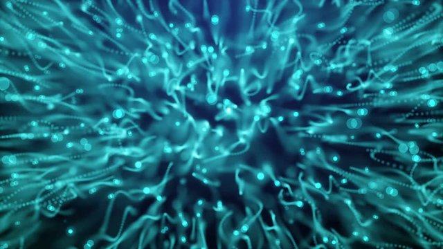 Many particles like worms or midge are in dark space, 3d rendering computer generated background