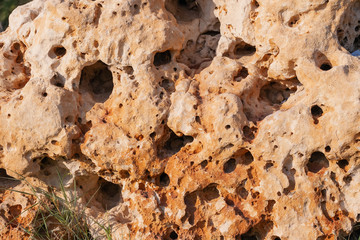 Tuff, also known as volcanic tuff, type of rock made of volcanic ash. Stone texture.