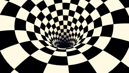 Chess spiral . The space and time. 3D illustration.  high-resolution background  for meditation