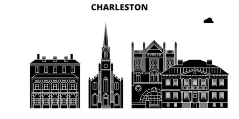 Naklejka premium Charleston, Stany Zjednoczone, ilustracja wektorowa zarys podróży panoramę