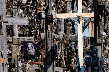 Siauliai, Lithuania Crosses and crucifixes at the Hill of Crosses, or, Kryžių kalnas, a pilgrimage site for Catholics and is a collection of 100,000 crosses.