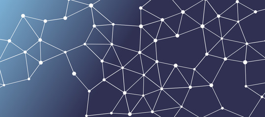 Abstrakt verbundene Punkte auf mehrfarbigem Hintergrund, technisch abstrakter Hintergrund. Technologiekonzept, LowPoly, Polygone, Dreiecke, Netzwerk, Soziales Netzwerk, IOT, Internet