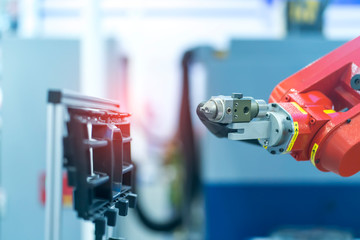robot arm is working smartly in the production department in artificial intelligence factory