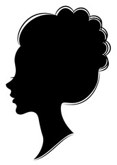Silhouette of the head of a sweet lady. She shows a woman's hair on medium and long hair. Suitable for advertising, logo. Vector illustration.