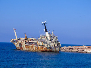 old ship in the sea