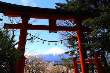 新倉山浅間公園の鳥居から眺めた富士山
